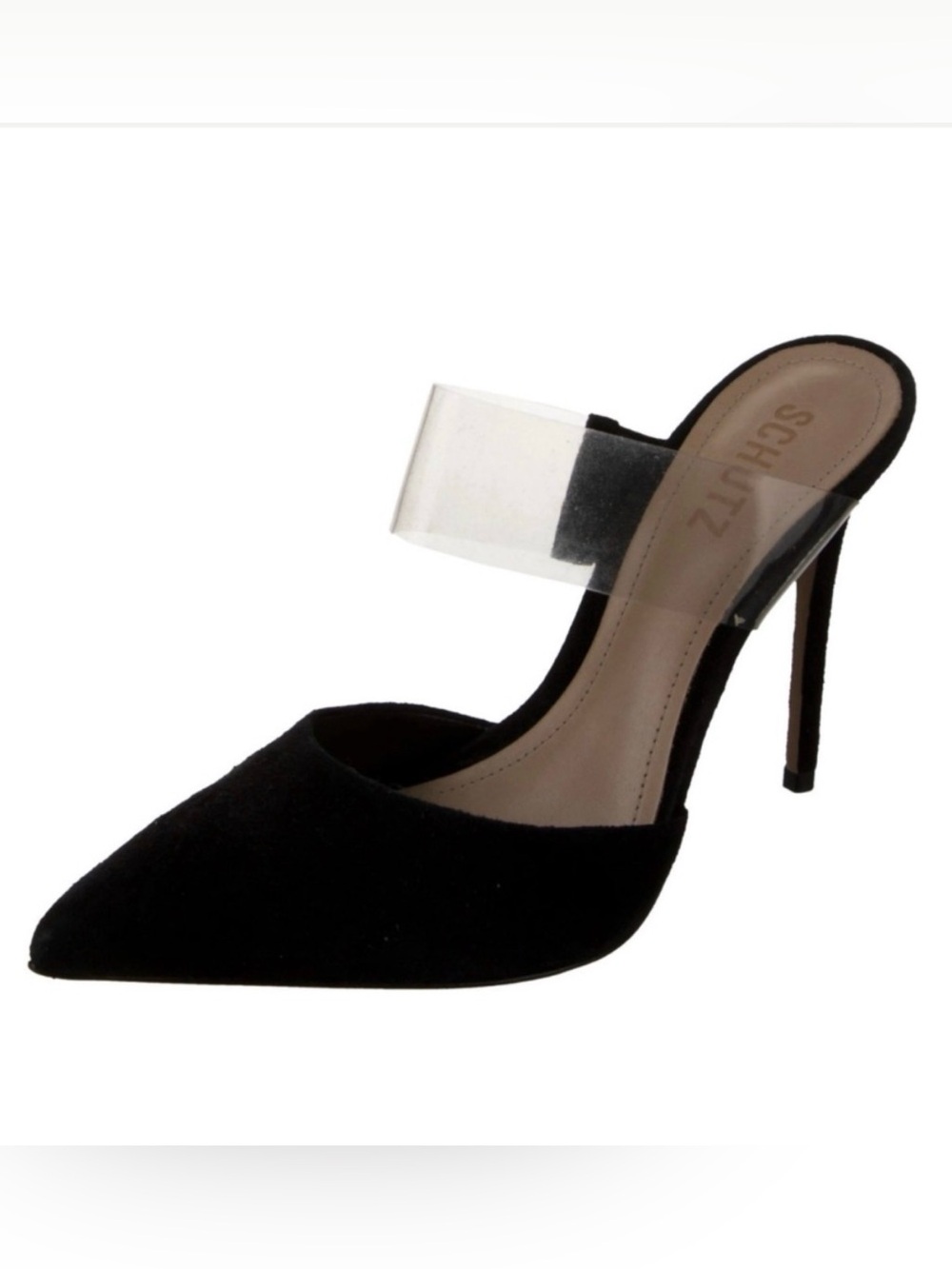 SCHUTZ stiletto pointed toe mule with clear strap 8.5